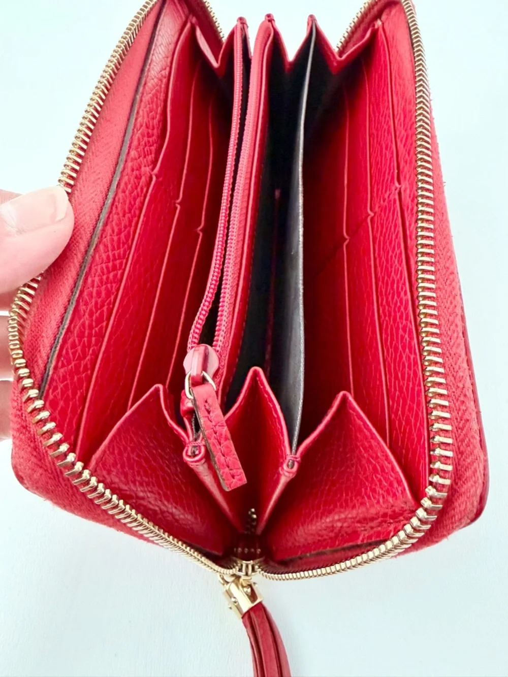 GUCCI | Red Soho GG Logo Disco Zip Around Leather Wallet Tassel Continental - Picture 4 of 15